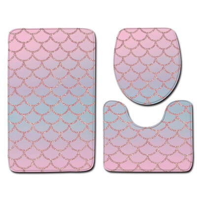 

3 Pcssets Non-slip Bath Mat Fish Scale Pattern Toilet Cover Absorbent Bathroom Mats Creativity Bath Rugs