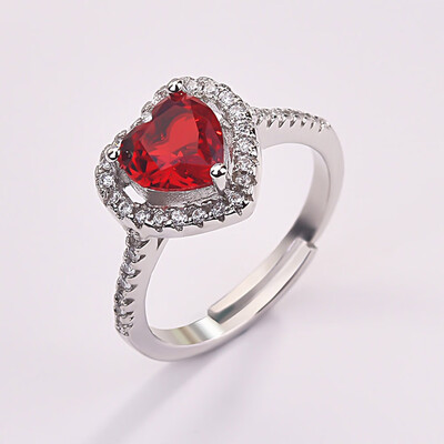 

925 Silver Red Ruby Heart Shape Wedding Rings