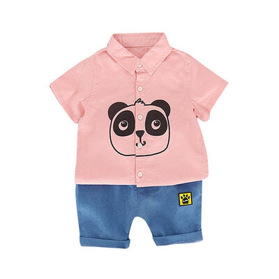 

Boys Sets 2Pcs Summer Kids Boys Shirt Pants Set Lovely Panda Shirt Casual Denim Pants Boy Clothes Set Summer
