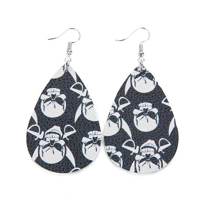 

guangxichuangshengxinfu 1 Pair Chic Halloween Skull Pumpkin Teardrop PU Leather Bohemia Dangle Drop Earrings