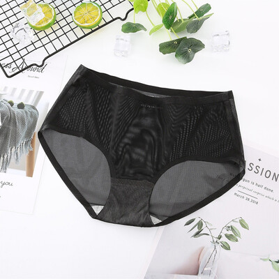 

Women Solid Seamless Panties Transparent Super Thin Mesh Mid Waist Briefs Lingerie Thongs Underwear Female Panties