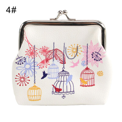 

Owl Elephant Birdcage Print Kiss Lock Clutch Bag Coin Purse Women Mini Wallet