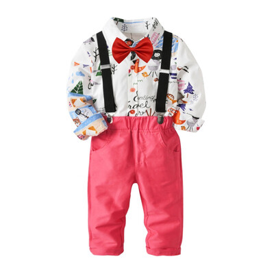 

Boys Cartoon Long Sleeve ShirtDenim Pants Set Children Gentleman Bow Tie 3pcs Set New Autumn Children Clothing 1-7Y