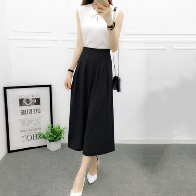 

Oioninos Korean Slim Thin Cotton Linen Chiffon Loose High Waist Wide Leg Harem Pants Women Solid Elastic Trousers