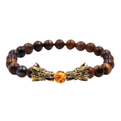 

New Fashion Black Volcanic Lava Rock Turquoise Tiger-Eye Stone Women Mens Beads Bracelet with Dragon Heads