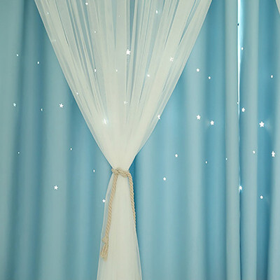

Nordic Ins Modern TulleBlack Out Double Curtains with Star Tassel Black Out Blinds Window Curtains For Living room High quality