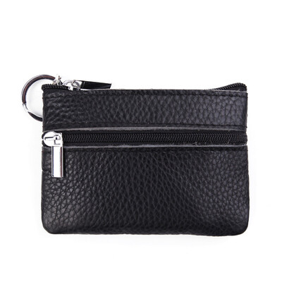 

Genuine Leather Zipper Mini Coin Storage Purse Small Card Key Ring Wallet Change Holder Pouch