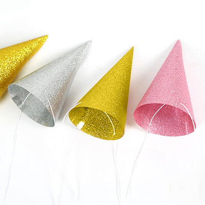 

12pcsset Glitter Birthday Cone Hats Cap with Tie Cord for Kids&Adults Party Decorations Wedding Anniversary Supplies
