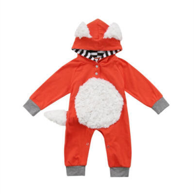 

Newborn Toddler GirlBoy Fox Long Sleeve Hooded Jumpsuit Bodysuit Overall Outfit