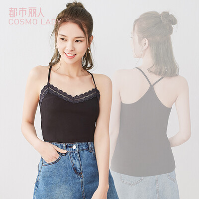 

Urban beauty camisole female 19 new summer lace stitching cotton stretch sleeveless sports wild self-cultivation solid color base vest 2V9505 black
