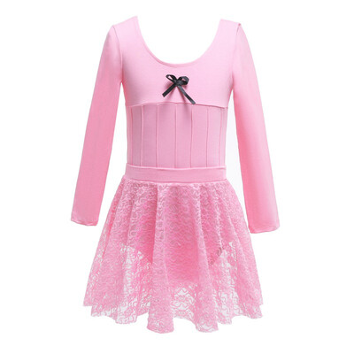 

Children Girls Dance dress Long Sleeves Cotton Lace Decoration Dance Practicing Skirt Two-piece Set Gymnastics Clothes body suit
