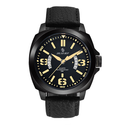 

〖Follure〗SENORS Waterproof Mens Date Leather Strap Travel Sport Quartz Wrist Watch