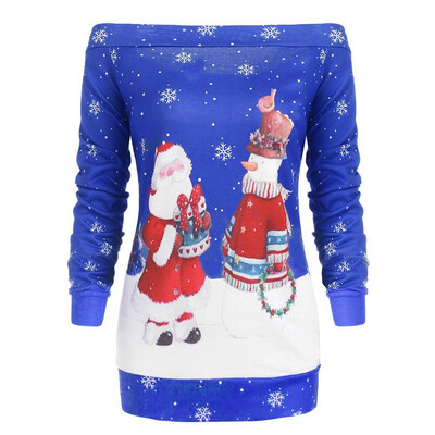 

Tailored Womens Christmas 1950s Red Lady Off Shoulder Sweatshirt Print Sling Tops Blouse