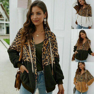

Womens Ladies Fleece Fur Jacket Outerwear Tops Winter Warm Hooded Coat Overcoat