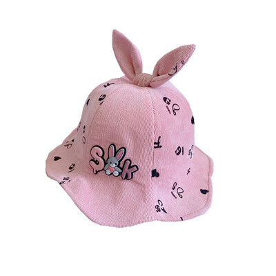 

Autumn Baby Girls Hats Toddler Floral Cartoon Print Bucket Hats With Ear Design Caps Reversible Sun Headwear
