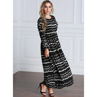 

Sexy Women Plus Size Printed Dress Big Size Round Neck Ankle-Length Long Maxi Dress Black