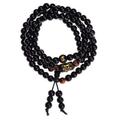 

6 mm National Style Natural Obsidian Yellow Tiger Eye Stone Zodiac 4 Ring Bracelet Unisex Pair Bracelet Jewellery