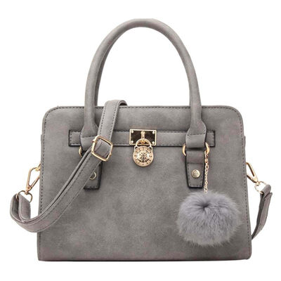 

Retro Women Plush Ball Pendant Handbag Faux Leather Crossbody Shoulder Bag Pouch