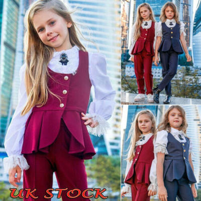 

Kid Girl Lace Two-color Suit Three-piece Vest Autumn Formal Suit Clothes UK