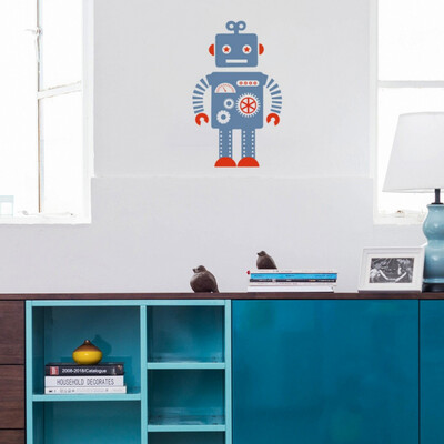 

Cartoon Robot Pattern Wall Decal With Sponge Stick Kids Stickers School Bedroom Living Room Wall Art Decoration