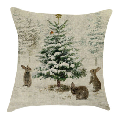 

Tailored Merry Christmas Linen Pillowcase Sofa Pad Set Home Decoration 18x18 Inch