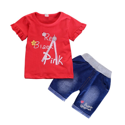 

Baby Girl Clothes Summer Children Baby Girls Casual Floral Letter Print Short Sleeve Tops T-shirtShorts Suits Costume Set