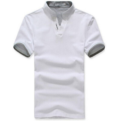 

Summer Classic Solid Color Men Lapel Short Sleeve Tee T-shirt  L XL XXL 3XL