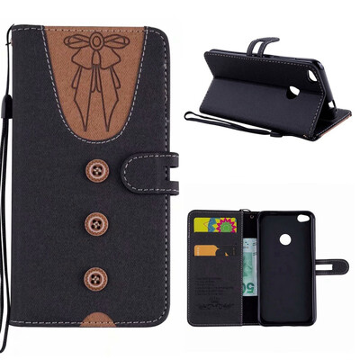 MOONCASE Huawei P8 Lite 2017 stitching embossed womens leather case - black