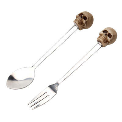

Halloween Skull Tableware Fork Spoon Sets Stainless Steel Fork Spoon Sets Western Food Dinnerware Creative Gift
