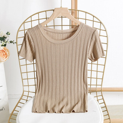 

Women Summer Round Neck Solid Loose Short Sleeve Casual Simple Knit Wild T-Shirt Basic Outwear Tops