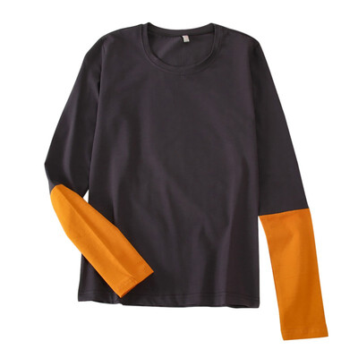 

Color Matching Women T Shirt New Fashion Round Neck Autumn Loose Long Sleeve Casual Simple Wild T-Shirt