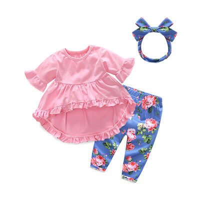 

Fashion Cute Toddler Girls Clothing Set Short Sleeve T-shirtTrousersHeadband Baby Girl Autumn Clothes