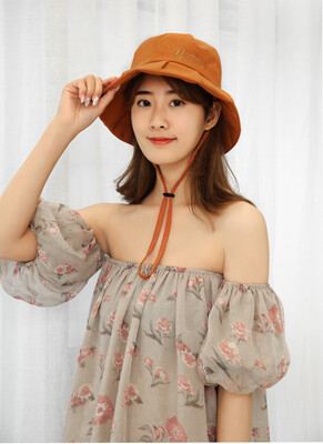 

New Hood Sweet Girl Eaves Fishermans Hood Japanese Series Letter Embroidered Pot Hood Foldable Cotton&Linen Hood