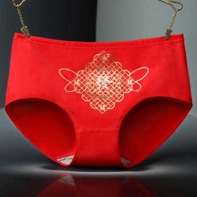 

2019 China Red Panties Women Cotton Brief Underwear Mid-waist Solid Panties Breathable Ladies Underpants 1X