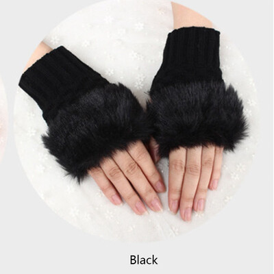 

New Fashion Women Winter Warmer Fingerless Gloves Knitted Faux Rabbit Fur Wrist Mitten