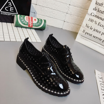 

Brand Spring Women Platform Hollow Shoes Woman Net red PU vulcanized shoes Lace Up Footwear Female Oxford Shoes For Women