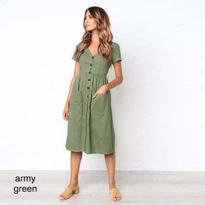 

Womens Holiday Strappy Button Pocket Ladies Summer Beach Midi Swing Sun Dress