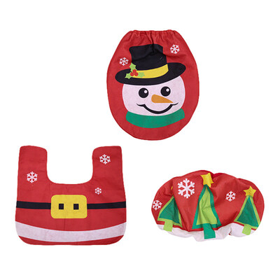 

3PcsSet Christmas Snowman Santa Claus Toilet Seat Tank Cover Rug Bathroom Decor