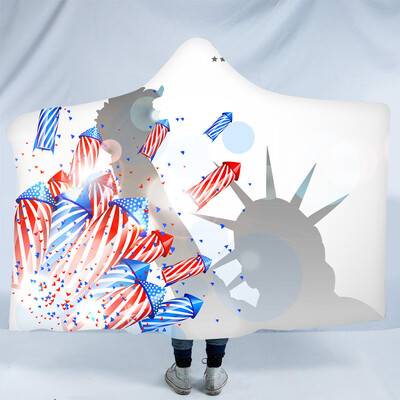 

Toponeto American Independence Day Plush Hooded Warm Blanket Dressing Hooded Blanket
