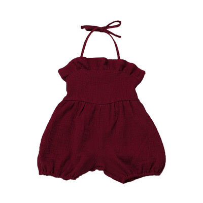 

Summer Children Girls Solid Color Suspenders Cotton Wine Red Sleeveless Strap Elastic Pants Overalls Trousers Jumpsuit