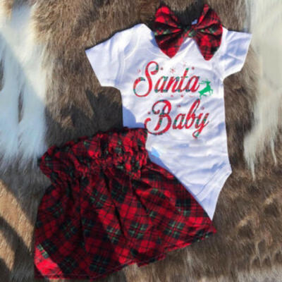 

UK Newborn Baby Girl Christmas Romper Plaid Tutu Skirt Dress 3PCS Outfit Clothes