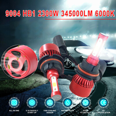 

1 Pair 9004 HB1 LED Headlight Kit 2300W 345000LM 4-Sided Light Bulbs White 6000K