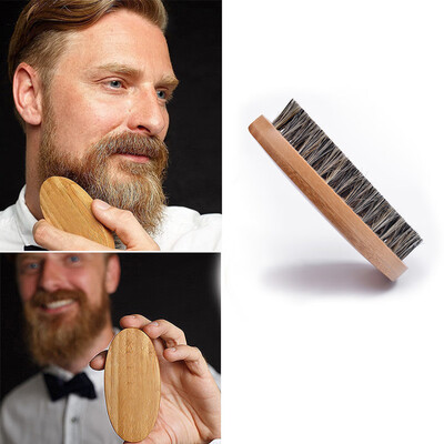 

Gobestart Men Boar Hair Bristle Beard Mustache Brush Military Hard Round Wood Handle Comb