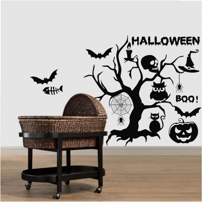 

Happy Halloween Witch Bats Wall Sticker Window Home Decoration Decal Decor Halloween Gifts for Children 2017 Newest