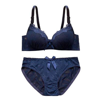 

2019 Fashion bow lace sexy deep V-neck push up underwear hot-selling vintage solid color bra set