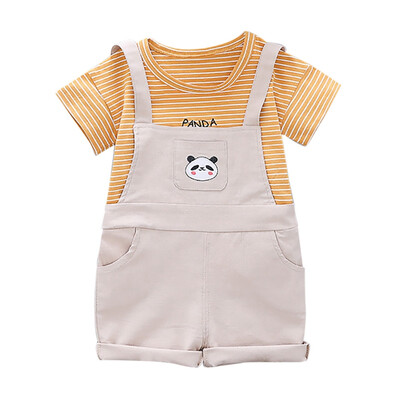 

Baby Boy Clothes Summer Baby Boys Girls Short Sleeve Stripe Letter Print T-shirtSuspender Pants Children Casual Outfits Sets