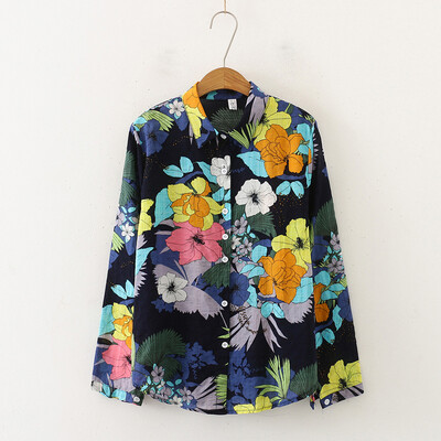 

Tailored Womens Multicolor Floral Printed Lapel Long Sleeve Button Down Shirt Tops