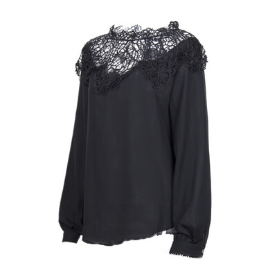 

Women Blouse Shirts Floral Lace Patchwork Full Sleeve Sexy Club Chiffon Blouse Women O neck Lantern Sleeve Top Female