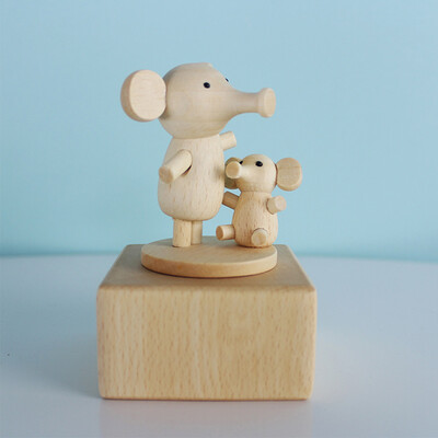 

Gobestart Semi-manual Wood Color Animal Shape Crafts Beech Wooden Music Box
