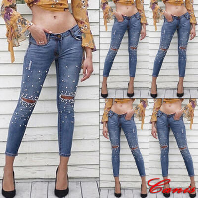 

Women High Waisted Ripped Stretchy Slim Skinny Jeans Denim Ladies Jeggings Pants